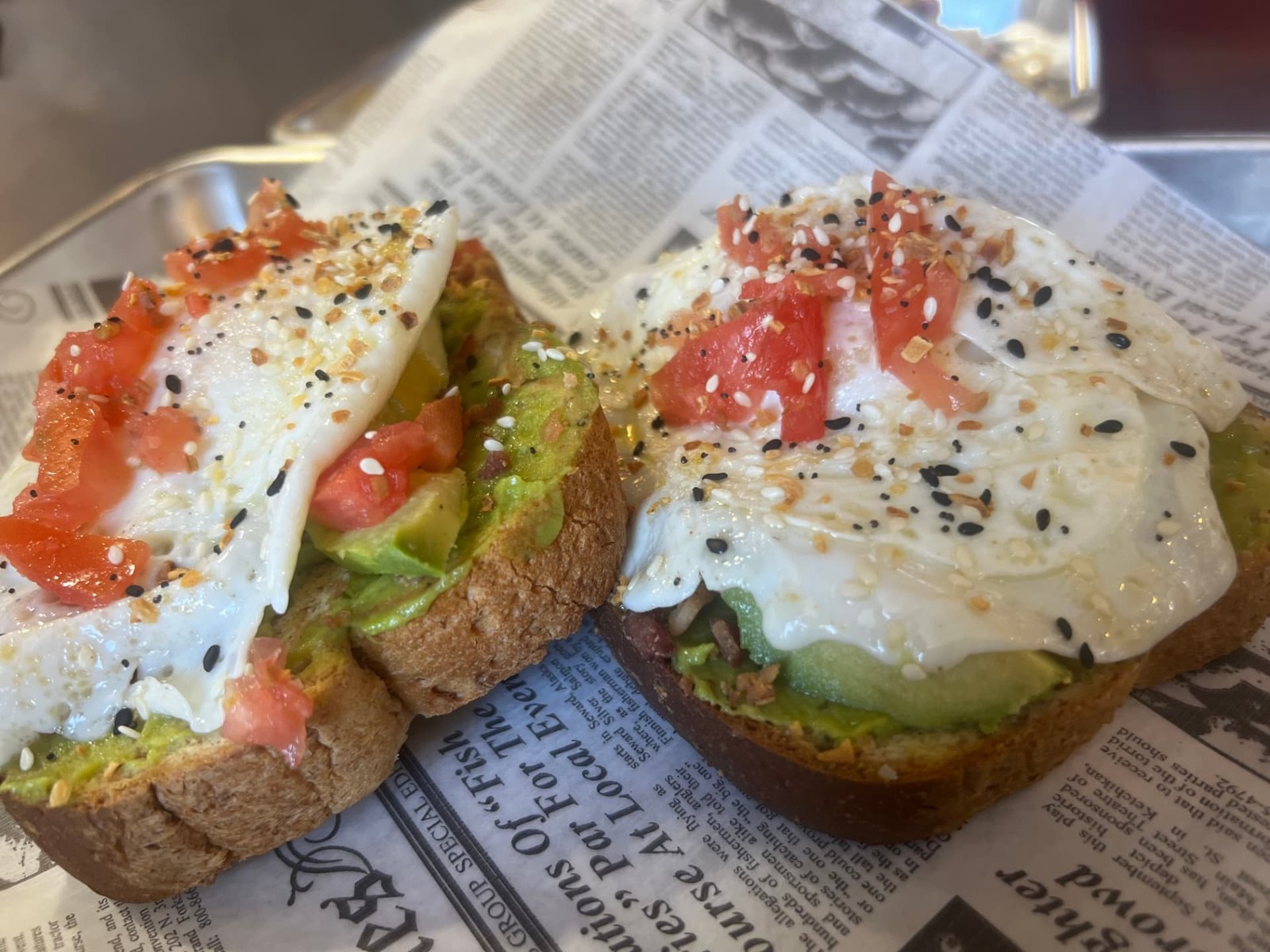 California avocado toast with eggs, bacon and everything seasoning