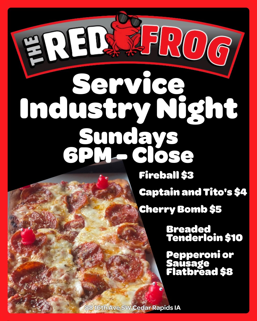 Red Frog Service Industry Night special flyer