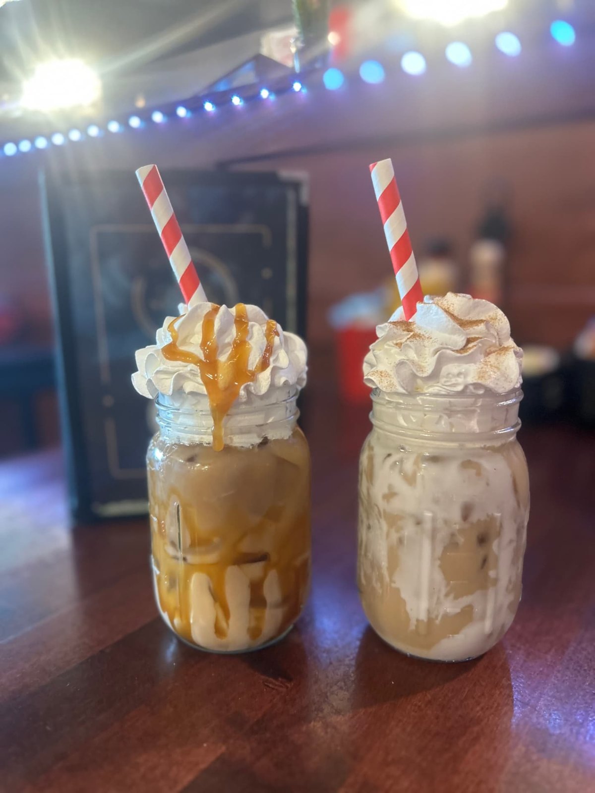 Iced coffees in mason jars