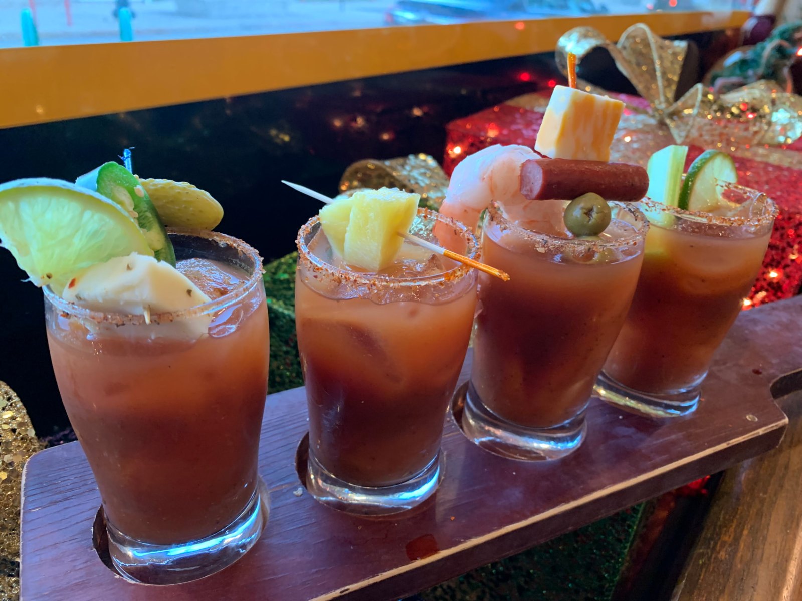 Bloody Mary flight with garnishes