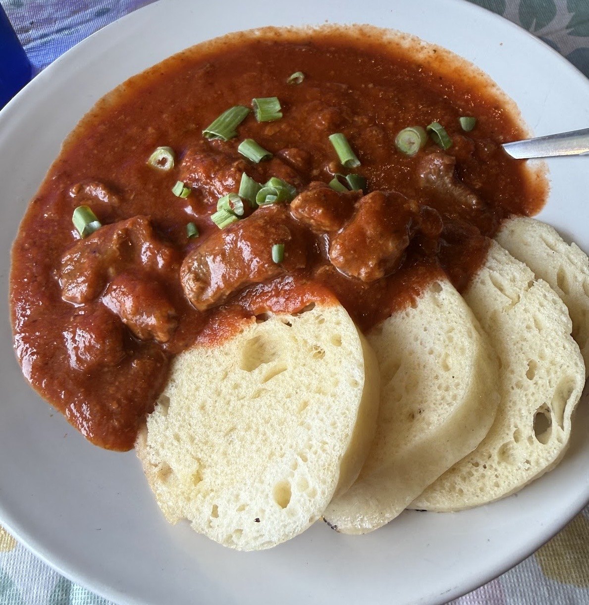 Authentic Czech goulash served with bread dumplings
