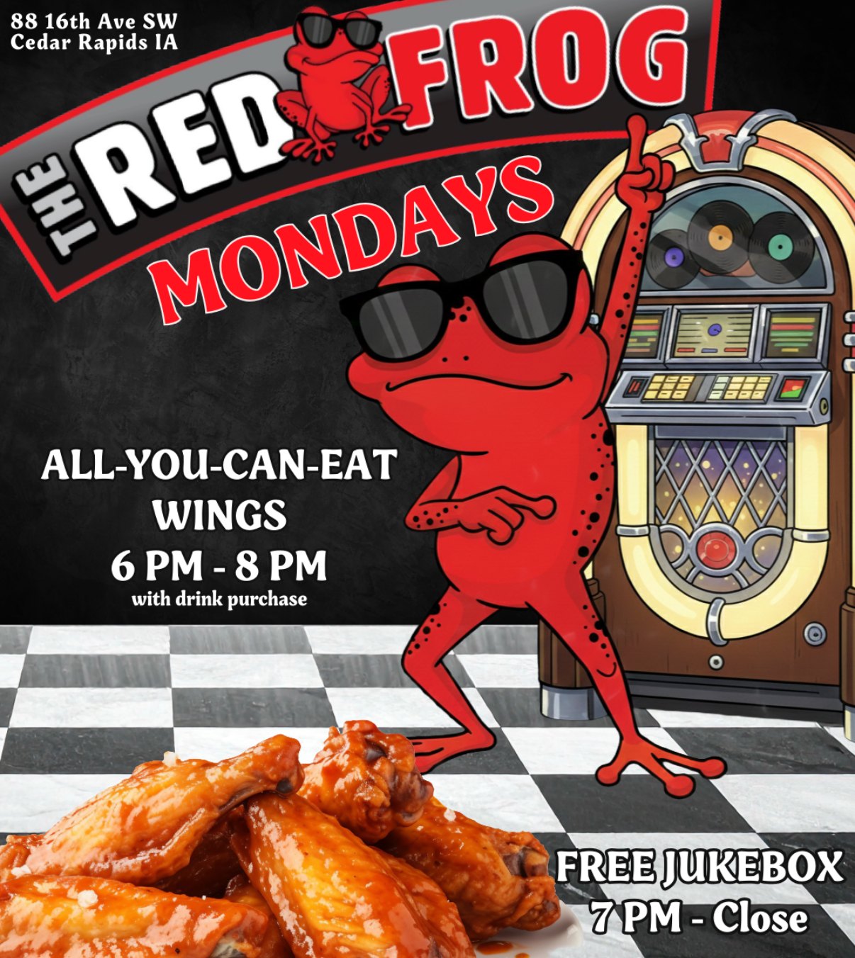 Red Frog Mondays all-you-can-eat wings special flyer
